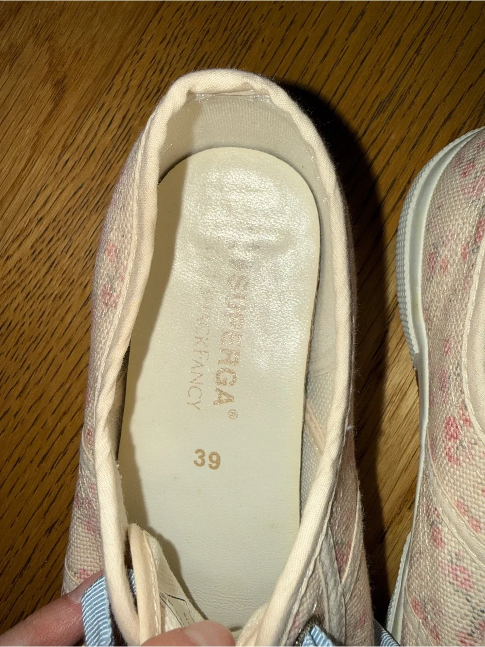 LoveShackFancy Cream and Pink Floral Low-Top Sneakers with Light Blue Laces
